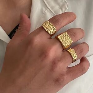 Anthropologie Gold Hammered Ring Trio